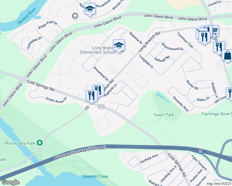 map of restaurants, bars, coffee shops, grocery stores, and more near 9 Blackwood Dr in Liverpool