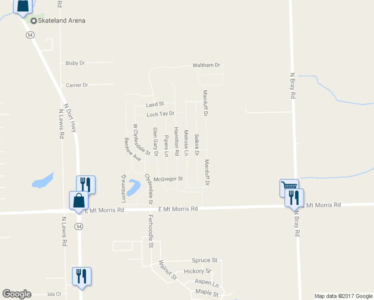 map of restaurants, bars, coffee shops, grocery stores, and more near 570 Melrose Lane in Mount Morris
