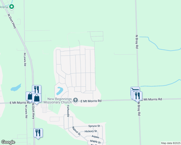 map of restaurants, bars, coffee shops, grocery stores, and more near Highlands Mobile Home Park in Genesee County