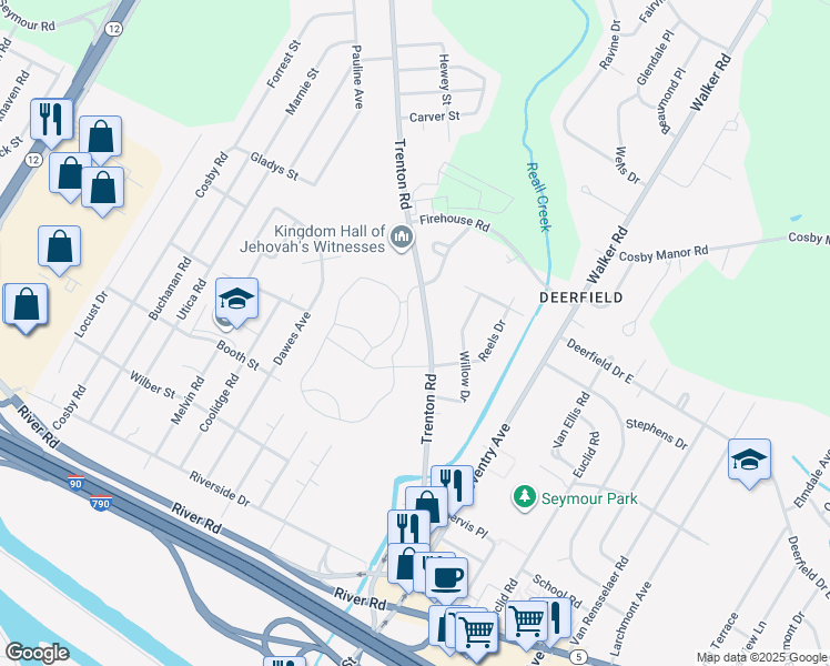 map of restaurants, bars, coffee shops, grocery stores, and more near 18 United Xing in Utica