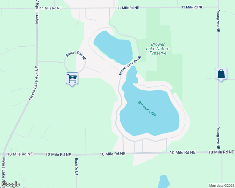 map of restaurants, bars, coffee shops, grocery stores, and more near 8735 Brower Lake Drive Northeast in Rockford