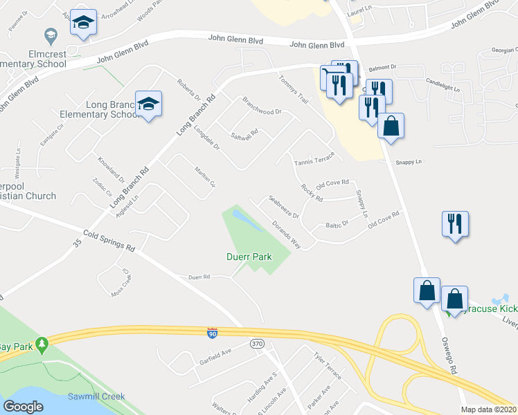 map of restaurants, bars, coffee shops, grocery stores, and more near 139 Dorando Way in Liverpool