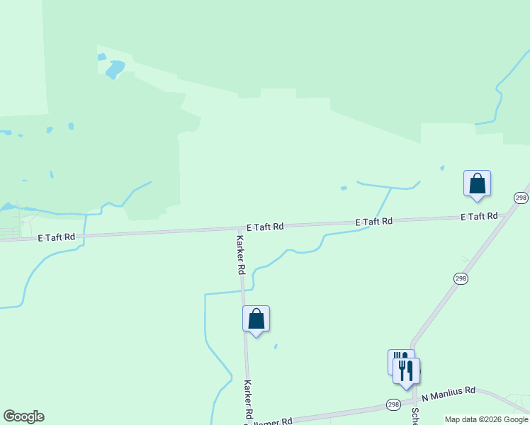 map of restaurants, bars, coffee shops, grocery stores, and more near 7413 East Taft Road in East Syracuse