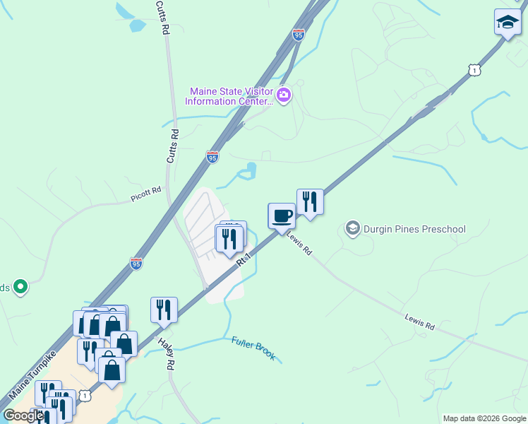 map of restaurants, bars, coffee shops, grocery stores, and more near 453 U.S. 1 in Kittery