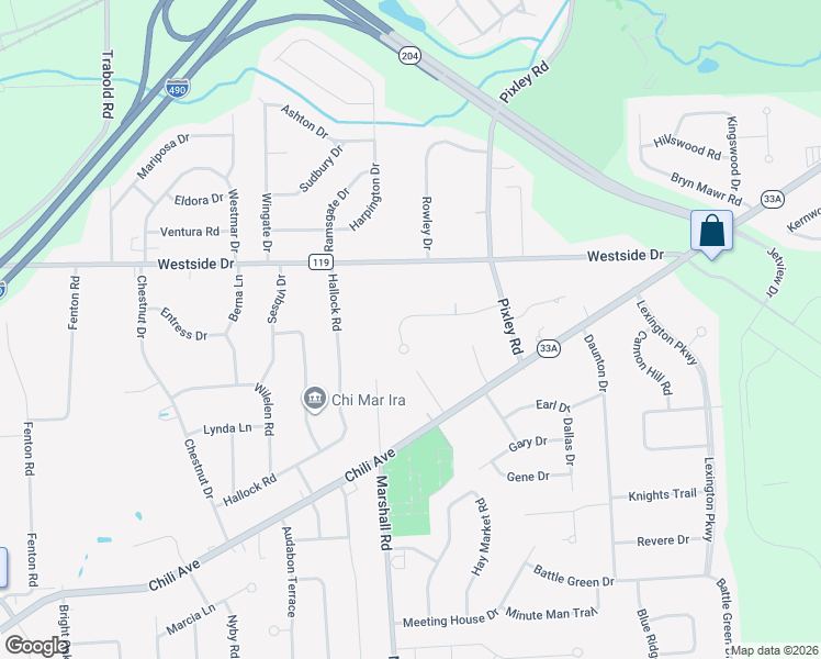 map of restaurants, bars, coffee shops, grocery stores, and more near 27 Woodbriar Lane in Rochester