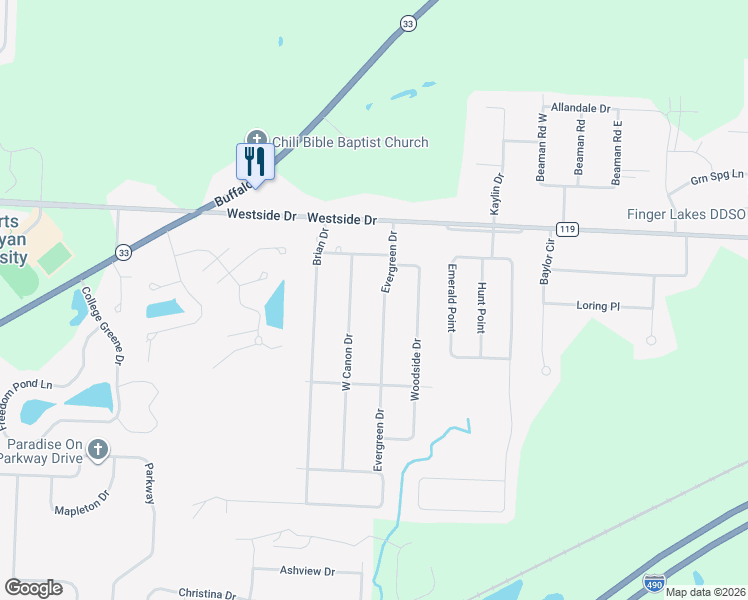 map of restaurants, bars, coffee shops, grocery stores, and more near 14 West Canon Drive in Rochester