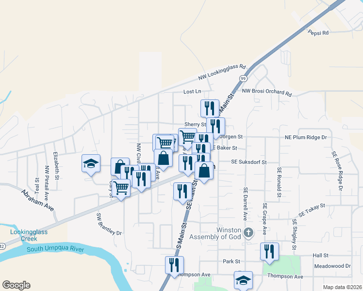 map of restaurants, bars, coffee shops, grocery stores, and more near 130 Rose Avenue in Winston