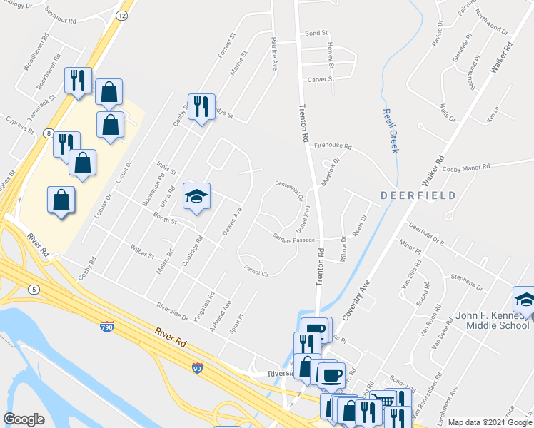 map of restaurants, bars, coffee shops, grocery stores, and more near 1771 Independence Square in Utica