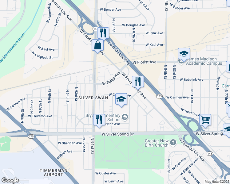map of restaurants, bars, coffee shops, grocery stores, and more near 8824 West Carmen Avenue in Milwaukee