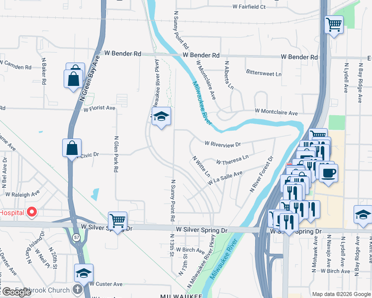 map of restaurants, bars, coffee shops, grocery stores, and more near 5863 North Witte Lane in Glendale