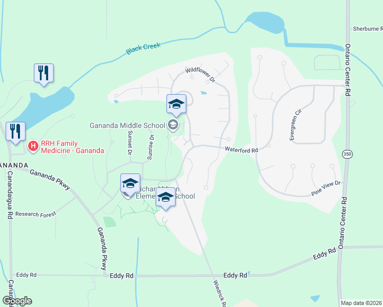 map of restaurants, bars, coffee shops, grocery stores, and more near 3264 Sherwood Drive in Walworth