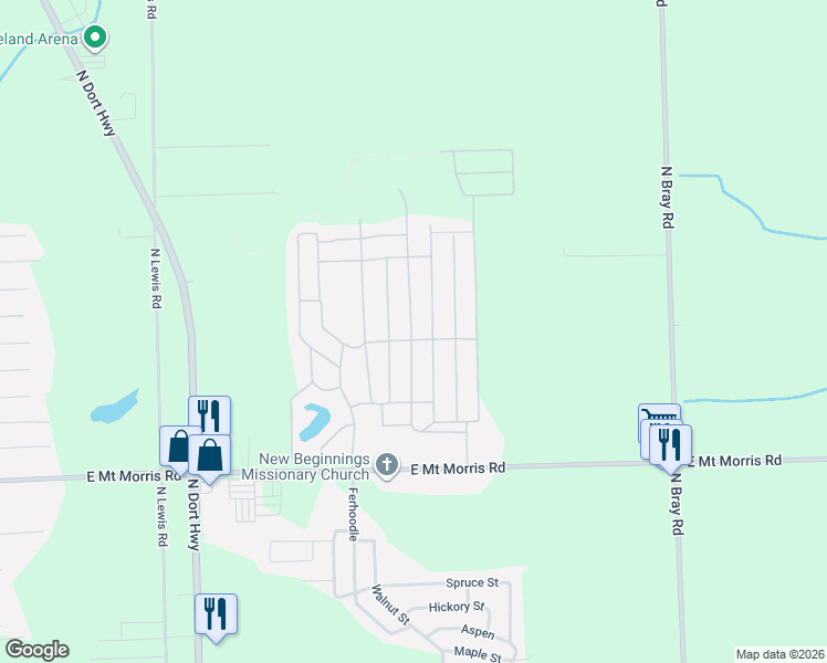 map of restaurants, bars, coffee shops, grocery stores, and more near 2197 East Mount Morris Road in Mount Morris