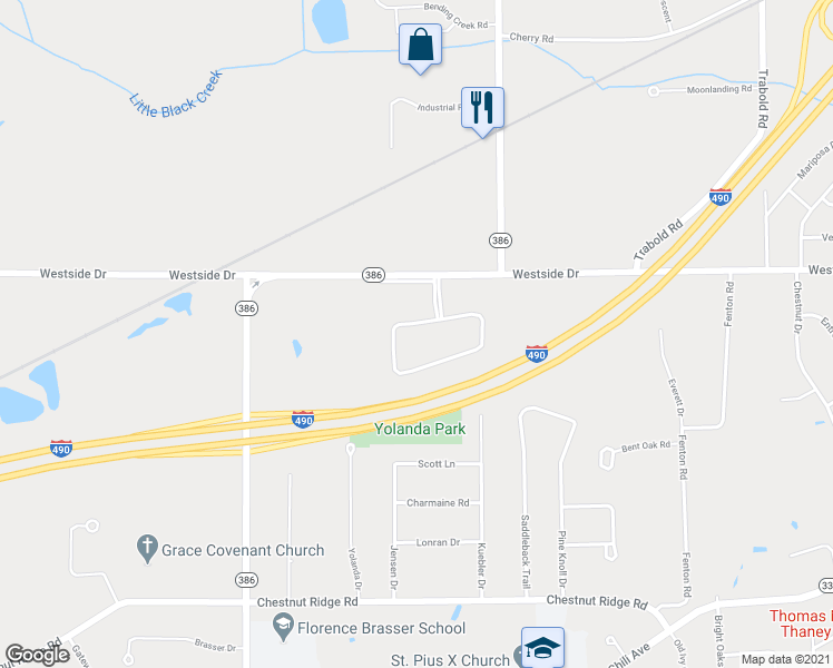 map of restaurants, bars, coffee shops, grocery stores, and more near 73 Red Leaf Drive in Rochester