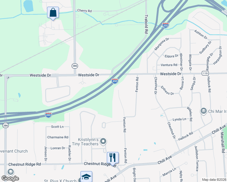 map of restaurants, bars, coffee shops, grocery stores, and more near 32 Everett Drive in Rochester