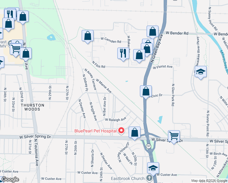 map of restaurants, bars, coffee shops, grocery stores, and more near 2230 West Marne Avenue in Glendale