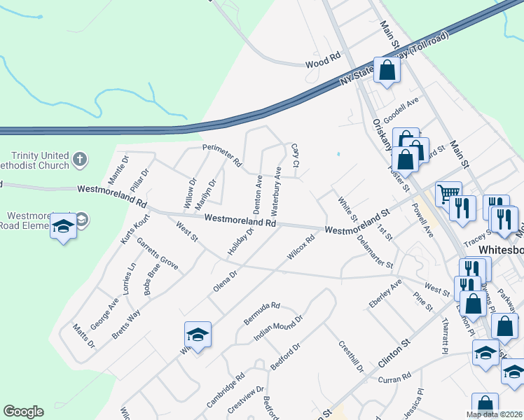map of restaurants, bars, coffee shops, grocery stores, and more near 138 Westmoreland Road in Whitesboro