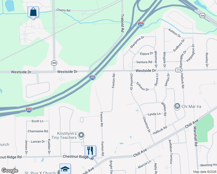 map of restaurants, bars, coffee shops, grocery stores, and more near 33 Everett Drive in Rochester