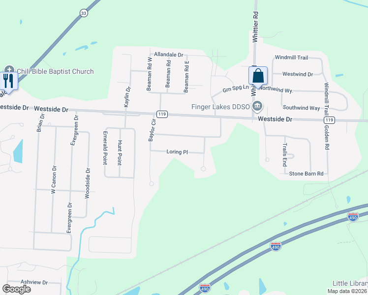 map of restaurants, bars, coffee shops, grocery stores, and more near 13 Loring Place in Rochester