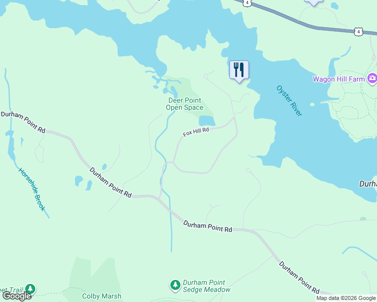 map of restaurants, bars, coffee shops, grocery stores, and more near 2 Fox Hill Road in Durham