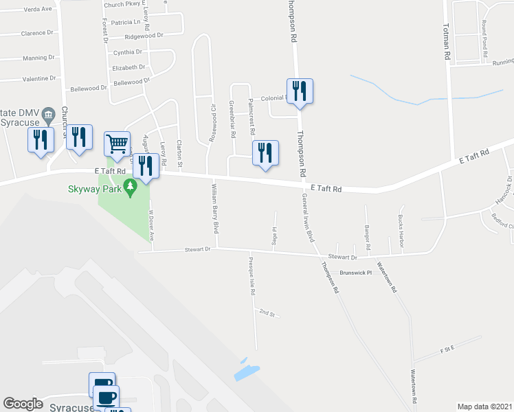 map of restaurants, bars, coffee shops, grocery stores, and more near 6054 East Taft Road in Syracuse