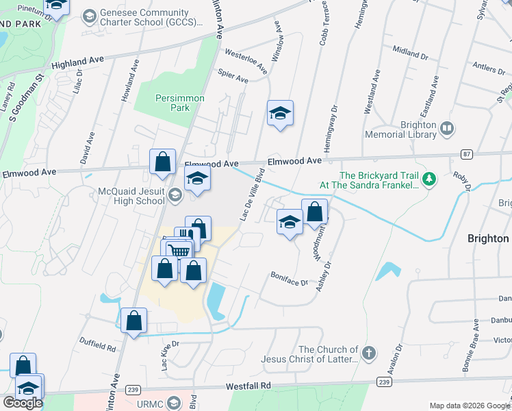 map of restaurants, bars, coffee shops, grocery stores, and more near 1941 Elmwood Ave in Rochester