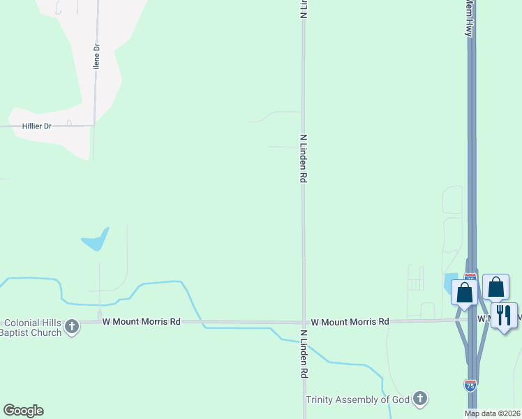 map of restaurants, bars, coffee shops, grocery stores, and more near 8145 North Linden Road in Mount Morris