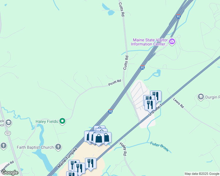 map of restaurants, bars, coffee shops, grocery stores, and more near 80 Picott Road in Kittery