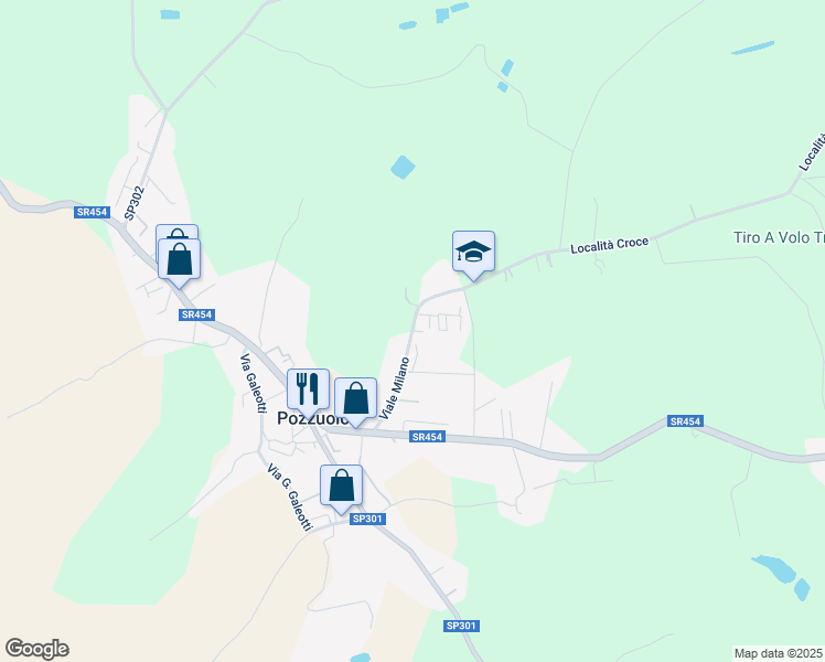 map of restaurants, bars, coffee shops, grocery stores, and more near 74 Viale Milano in Pozzuolo