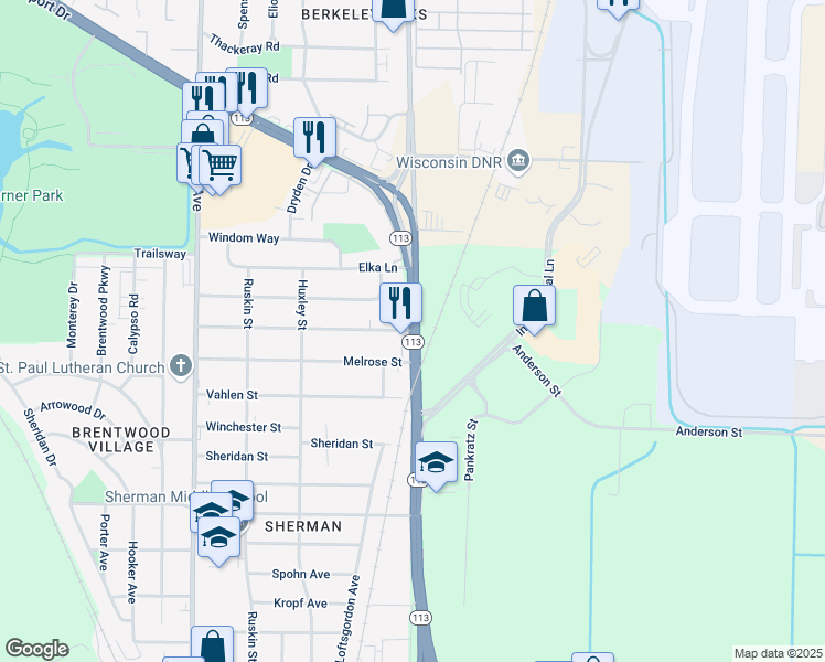 map of restaurants, bars, coffee shops, grocery stores, and more near Packers Avenue in Madison