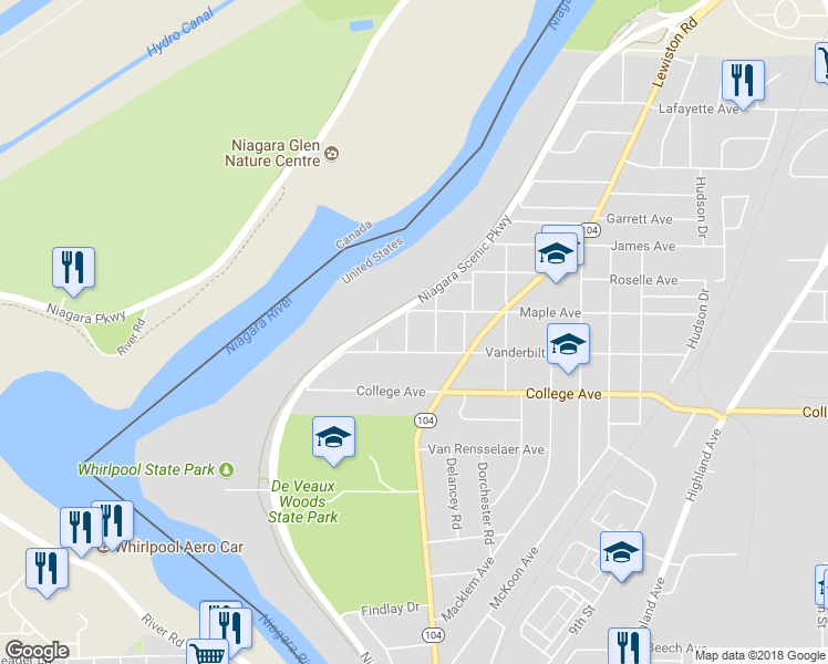 map of restaurants, bars, coffee shops, grocery stores, and more near 4017 Barton Street in Niagara Falls