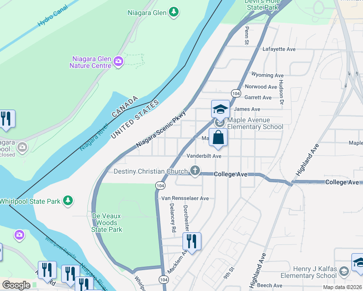 map of restaurants, bars, coffee shops, grocery stores, and more near 3941 Lewiston Road in Niagara Falls