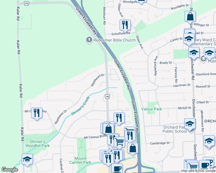 map of restaurants, bars, coffee shops, grocery stores, and more near in Niagara Falls