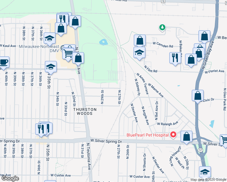 map of restaurants, bars, coffee shops, grocery stores, and more near 2706 West Bobolink Avenue in Milwaukee