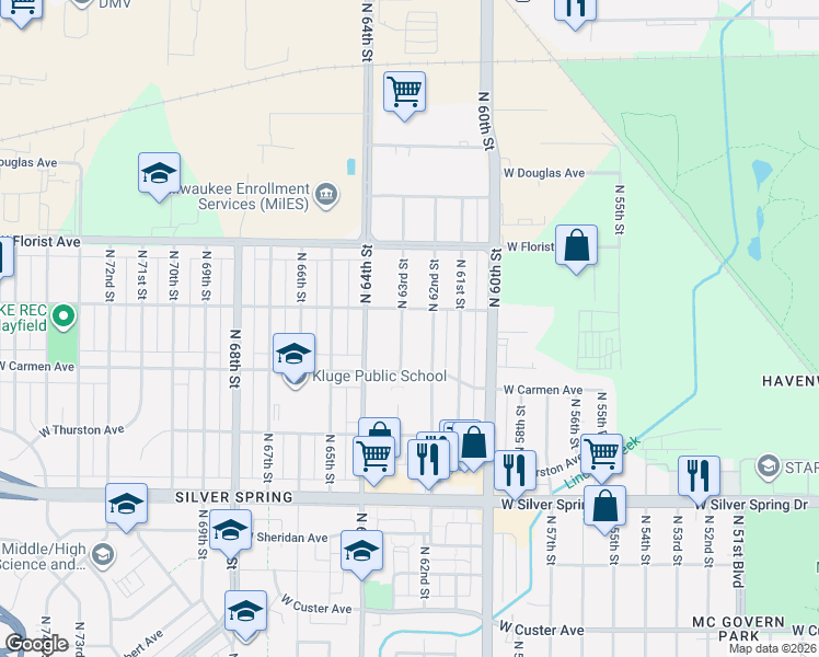 map of restaurants, bars, coffee shops, grocery stores, and more near 6208 West Bobolink Avenue in Milwaukee