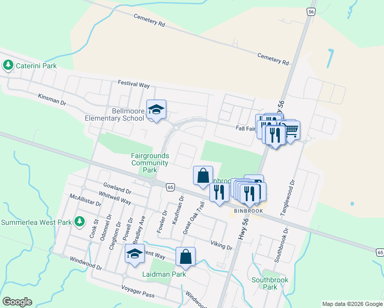 map of restaurants, bars, coffee shops, grocery stores, and more near 124 Valiant Circle in Hamilton