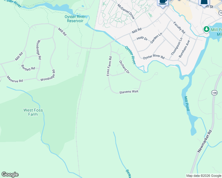 map of restaurants, bars, coffee shops, grocery stores, and more near 18 Foss Farm Road in Durham