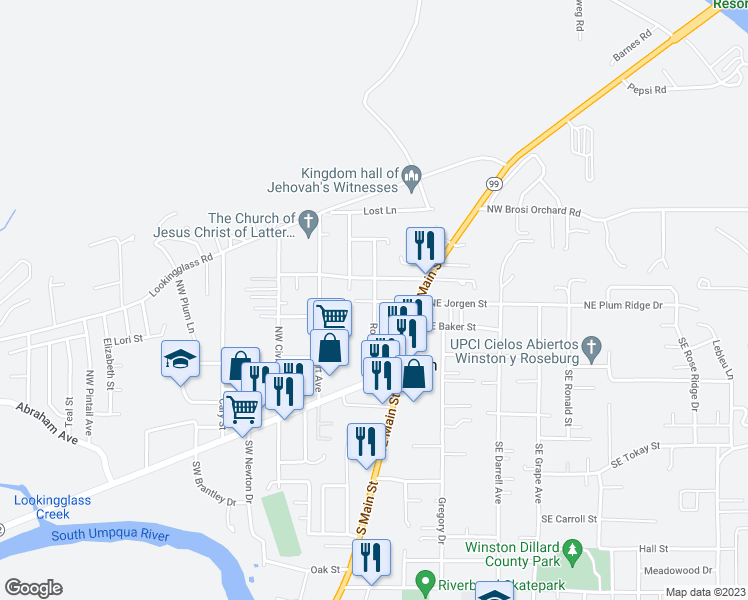 map of restaurants, bars, coffee shops, grocery stores, and more near 132 Northwest Rose Avenue in Winston