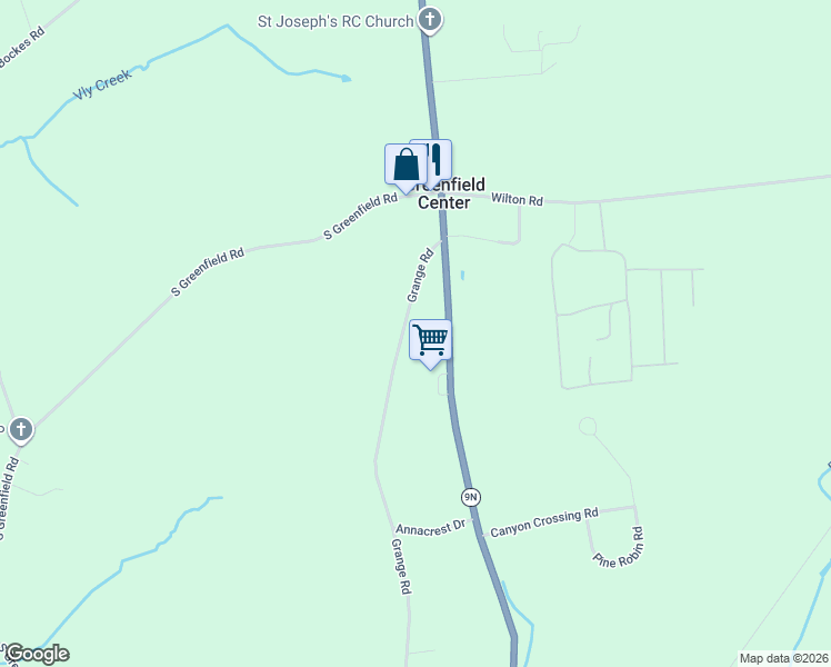 map of restaurants, bars, coffee shops, grocery stores, and more near 23 Grange Road in Greenfield Center
