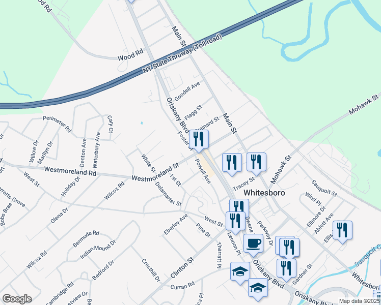 map of restaurants, bars, coffee shops, grocery stores, and more near 200 Oriskany Boulevard in Whitesboro
