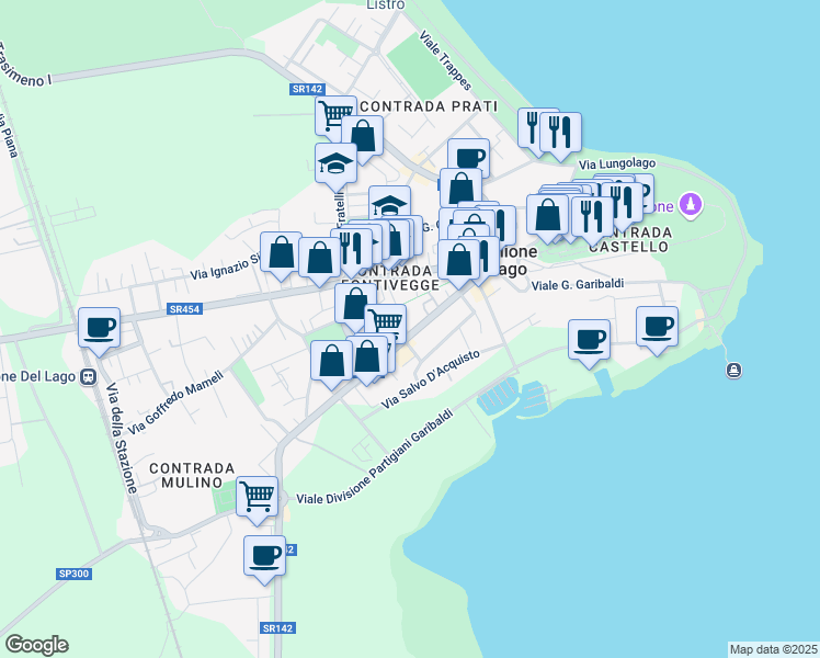 map of restaurants, bars, coffee shops, grocery stores, and more near 132 Via Roma in Castiglione del Lago