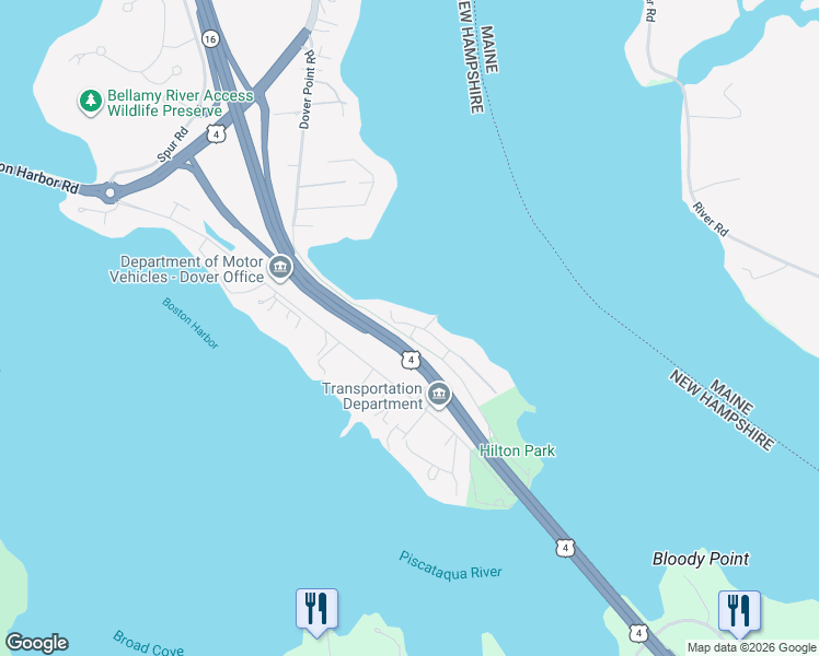 map of restaurants, bars, coffee shops, grocery stores, and more near 21 Wentworth Terrace in Dover