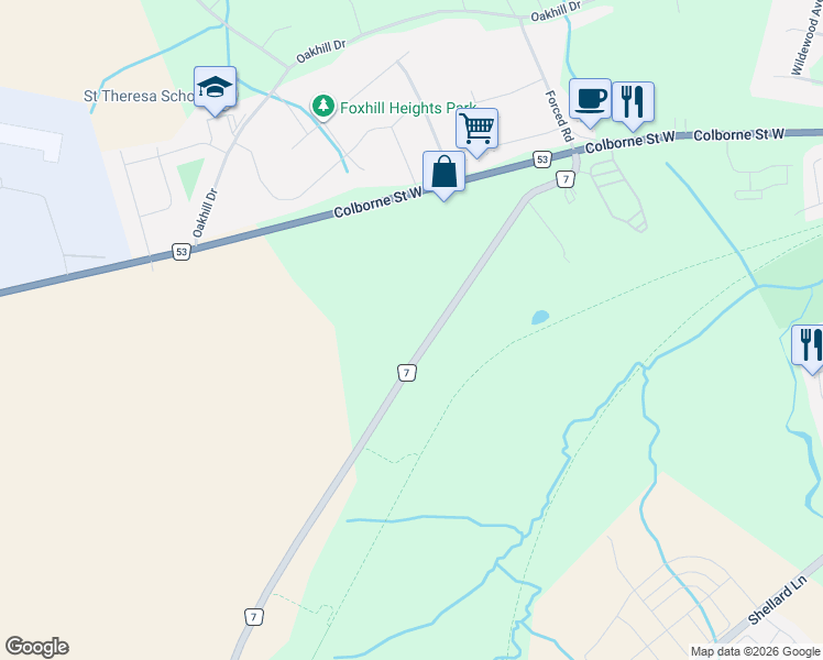 map of restaurants, bars, coffee shops, grocery stores, and more near 36 Pleasant Ridge Road in Brantford