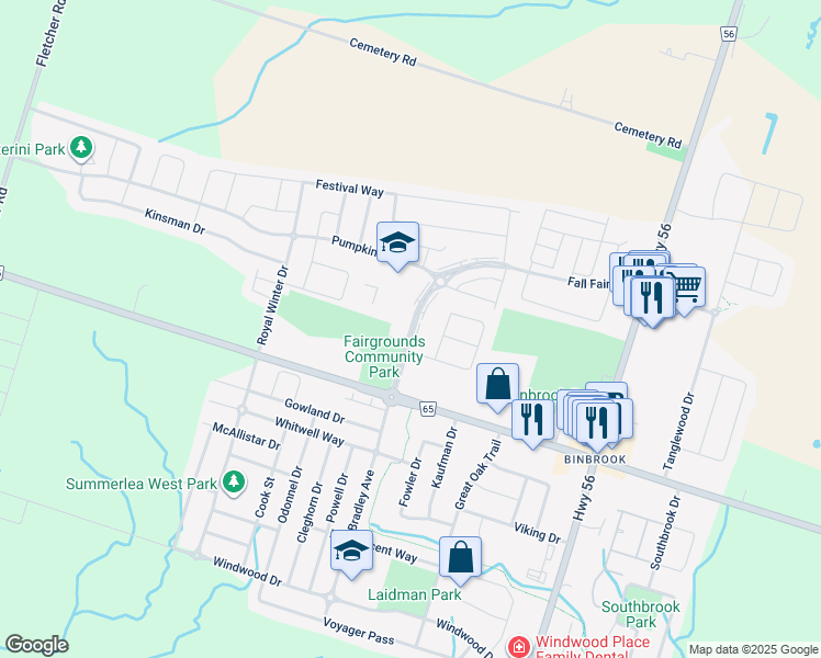 map of restaurants, bars, coffee shops, grocery stores, and more near 273 Fall Fair Way in Hamilton
