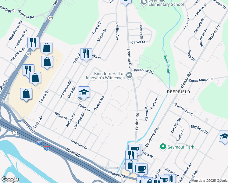 map of restaurants, bars, coffee shops, grocery stores, and more near 42 Centennial Circle in Utica