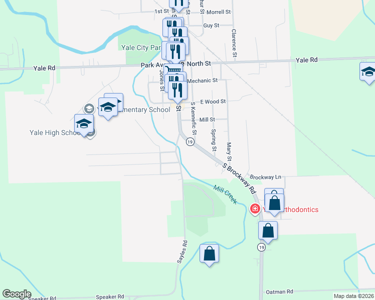 map of restaurants, bars, coffee shops, grocery stores, and more near 101 South Brockway Road in Yale