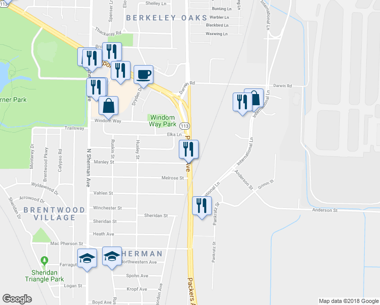 map of restaurants, bars, coffee shops, grocery stores, and more near 2401 Packers Avenue in Madison