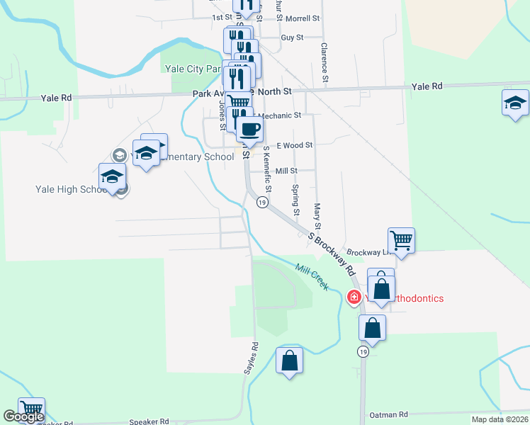 map of restaurants, bars, coffee shops, grocery stores, and more near 101 South Brockway Road in Yale