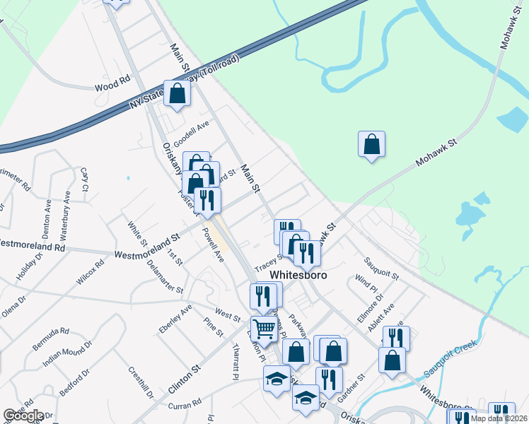 map of restaurants, bars, coffee shops, grocery stores, and more near 151 Main Street in Whitesboro