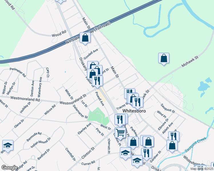 map of restaurants, bars, coffee shops, grocery stores, and more near 15 Westmoreland Street in Whitesboro