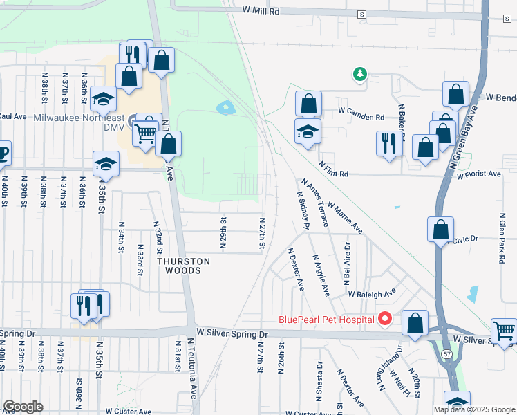 map of restaurants, bars, coffee shops, grocery stores, and more near 2706 West Bobolink Avenue in Milwaukee